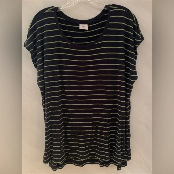 Cabi wWomen’s L Navy Blue & Lime Stripe Tunic T-Shirt - Picture 1 of 7
